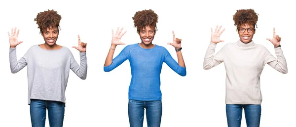 Collage Von Jungen Schönen Afrikanischen Mädchen Vor Isoliertem Hintergrund Die — Stockfoto