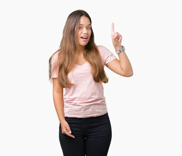 Junge Schöne Brünette Frau Rosa Shirt Über Isoliertem Hintergrund Zeigt — Stockfoto