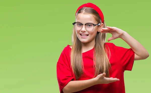 Joven Chica Hermosa Con Gafas Sobre Fondo Aislado Gesto Con —  Fotos de Stock