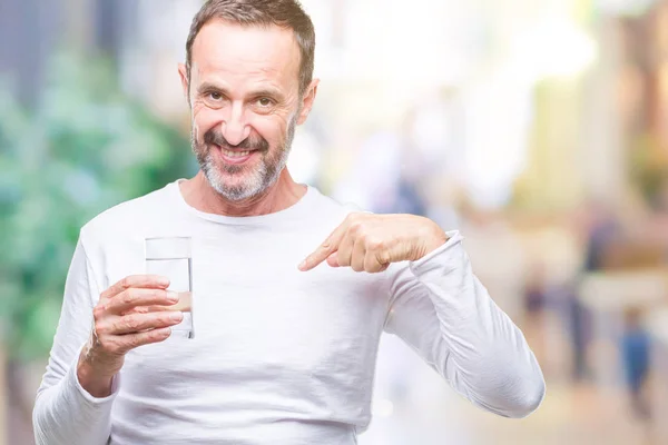 Middle Age Hoary Senior Man Drinking Glass Water Isolated Background — Stock Photo, Image