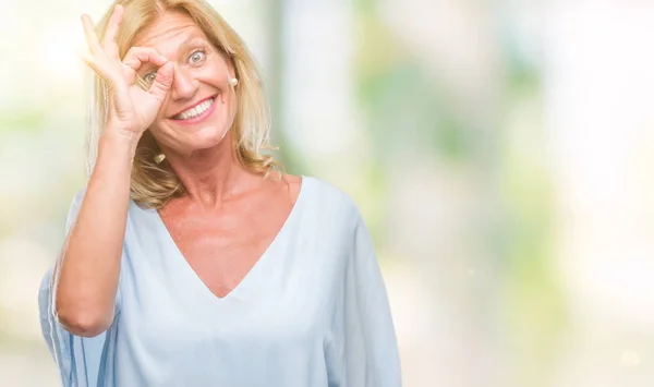 Medioevo Donna Affari Bionda Sfondo Isolato Facendo Gesto Con Mano — Foto Stock