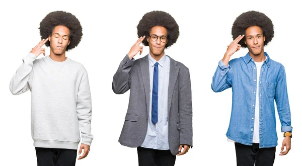 Collage Van Jonge Man Met Afro Haar Witte Geïsoleerd Achtergrond — Stockfoto