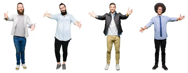 Collage Grupo Jóvenes Sobre Fondo Blanco Aislado Mirando Cámara Sonriendo — Foto de Stock