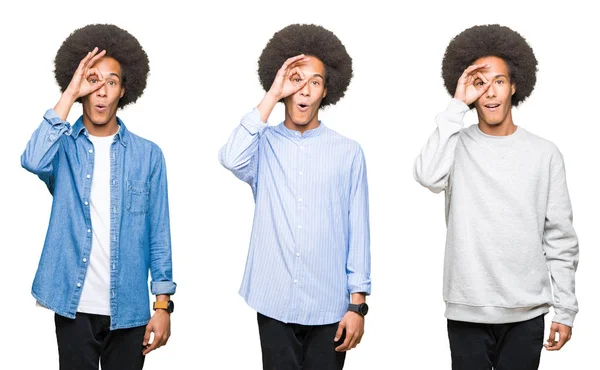 Колаж Молодої Людини Афро Волоссям Над Білим Ізольованим Тлом Робить — стокове фото