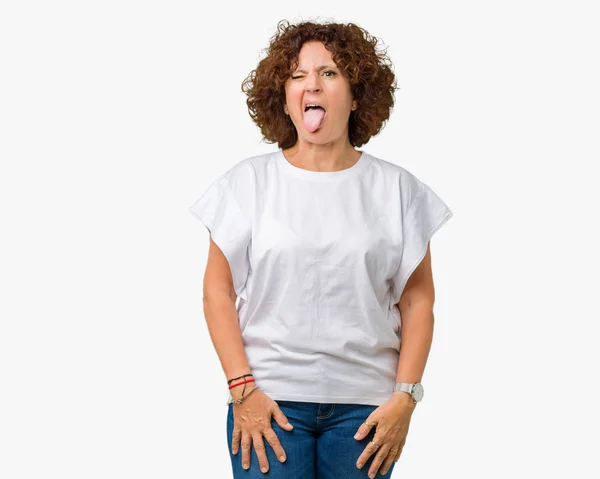 Dilini Izole Arka Plan Üzerinde Beyaz Shirt Giyen Kadın Güzel — Stok fotoğraf