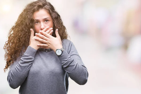 Beautiful Brunette Curly Hair Young Girl Wearing Sweater Isolated Background — Stock Photo, Image