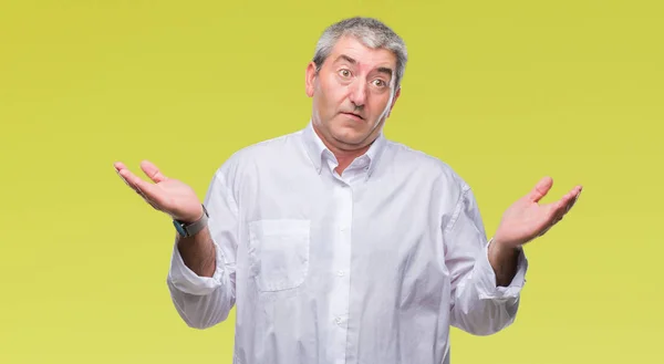 Handsome Senior Man Isolated Background Clueless Confused Expression Arms Hands — Stock Photo, Image