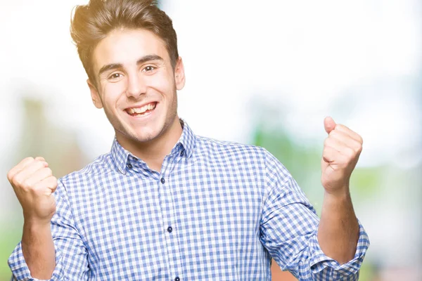 Joven Hombre Negocios Guapo Sobre Fondo Aislado Celebrando Sorprendido Sorprendido — Foto de Stock