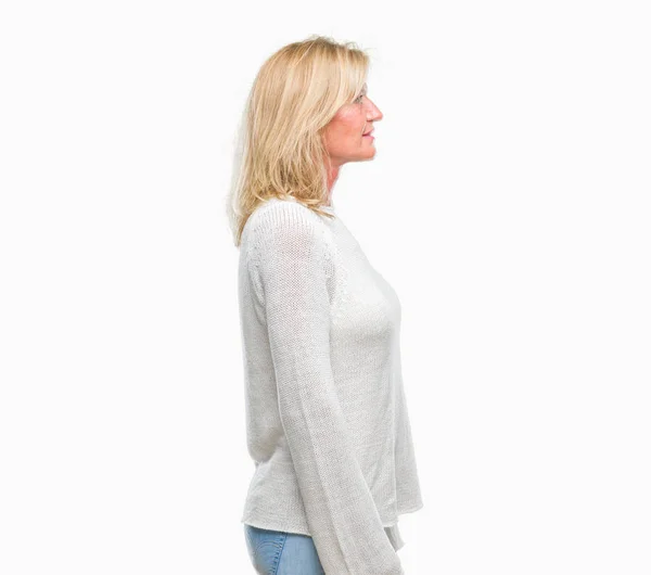 Middle Age Blonde Woman Wearing Winter Sweater Isolated Background Looking — Stock Photo, Image