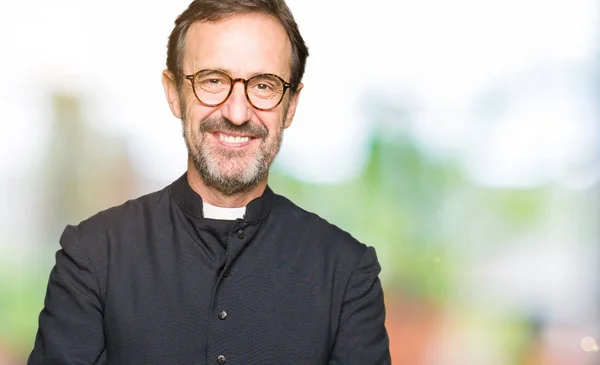 Middle Age Priest Man Wearing Catholic Robe Hands Together Fingers — Stock Photo, Image