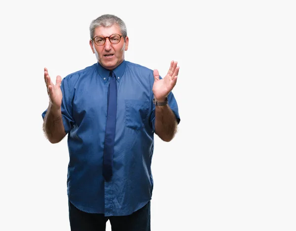 Guapo Hombre Negocios Senior Sobre Fondo Aislado Loco Loco Gritando — Foto de Stock