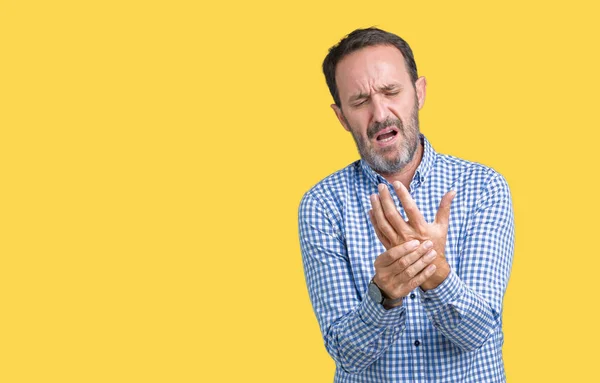 Guapo Mediana Edad Elegante Hombre Mayor Sobre Fondo Aislado Sufrimiento —  Fotos de Stock