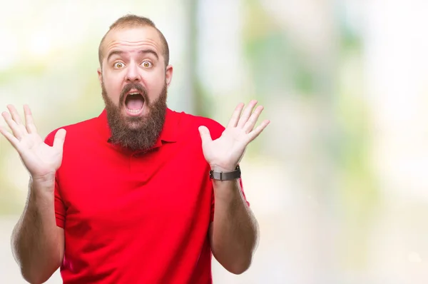 Jovem Caucasiano Hipster Homem Vestindo Camisa Vermelha Sobre Fundo Isolado — Fotografia de Stock