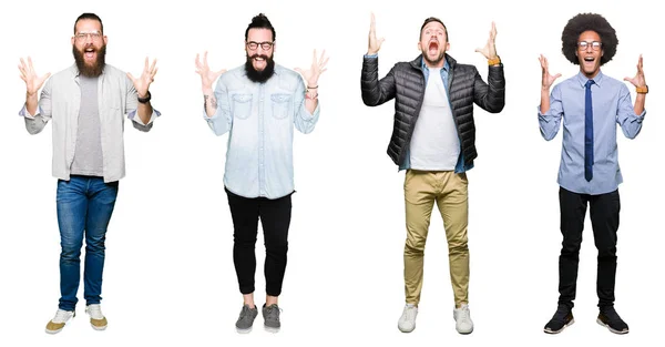 Collage Grupo Jóvenes Sobre Fondo Blanco Aislado Celebrando Loco Sorprendido —  Fotos de Stock