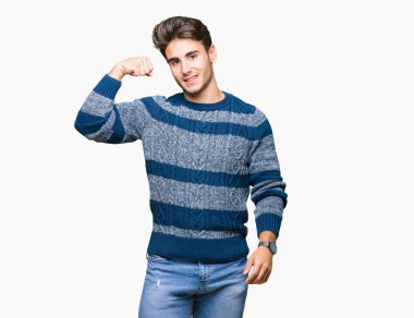 Yakışıklı delikanlı izole arka plan güçlü kişi kol kas, kendinden emin ve güç gurur gösterilen üzerinde