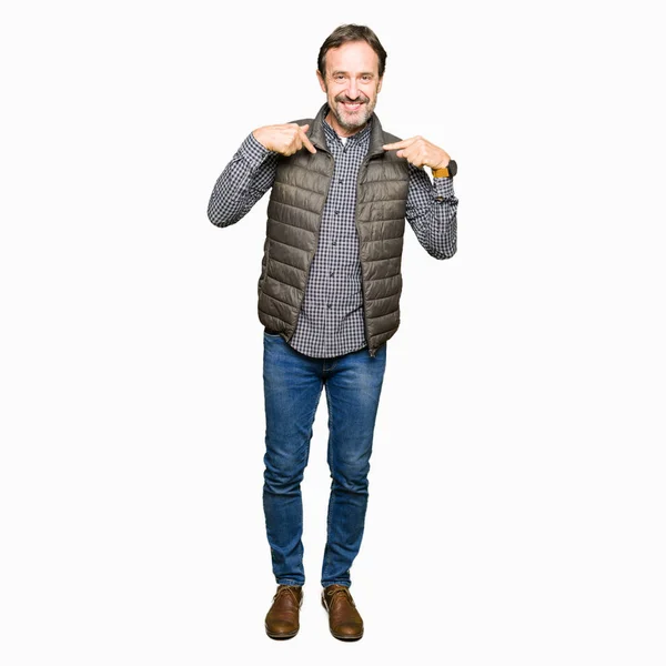 Middle Age Handsome Man Wearing Winter Vest Looking Confident Smile — Stock Photo, Image