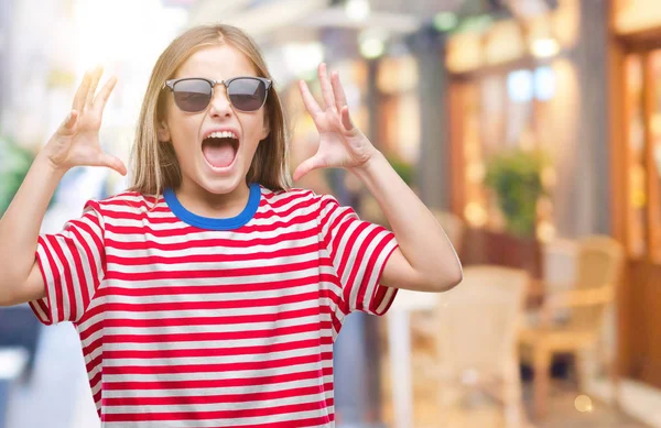 Young Beautiful Girl Wearing Sunglasses Isolated Background Celebrating Mad Crazy — Stock Photo, Image