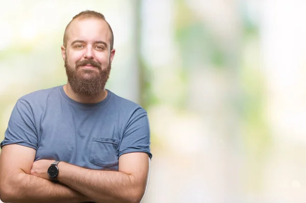 Junger Kaukasischer Hipster Mann Vor Isoliertem Hintergrund Mit Glücklichem Gesicht — Stockfoto