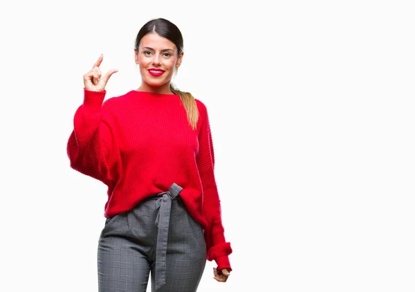 Joven Mujer Negocios Hermosa Vistiendo Suéter Invierno Sobre Fondo Aislado — Foto de Stock