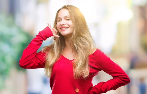 Junge Schöne Blonde Frau Rotem Pullover Über Isoliertem Hintergrund Lächelnd — Stockfoto