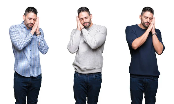 Colagem Homem Negócios Bonito Sobre Fundo Isolado Branco Dormindo Cansado — Fotografia de Stock