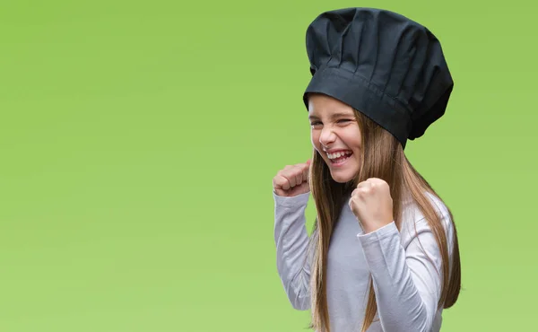 Menina Bonita Jovem Vestindo Uniforme Chapéu Chef Sobre Fundo Isolado — Fotografia de Stock