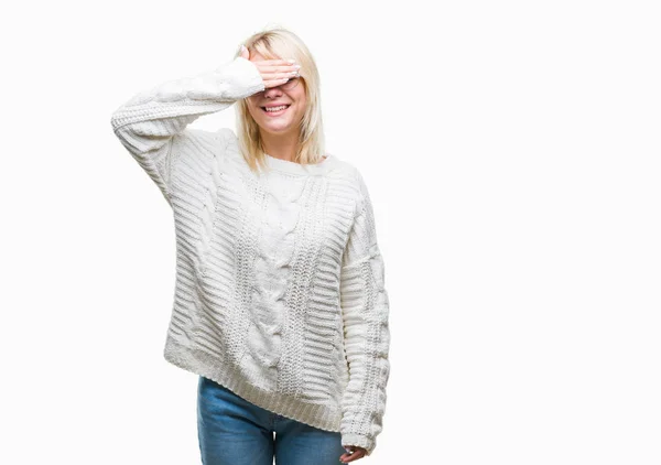 Junge Schöne Blonde Frau Winterpullover Und Brille Über Isoliertem Hintergrund — Stockfoto