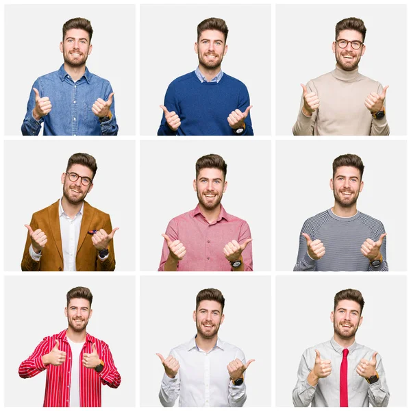 Colagem Belo Jovem Homem Negócios Vestindo Diferentes Olhares Sobre Branco — Fotografia de Stock