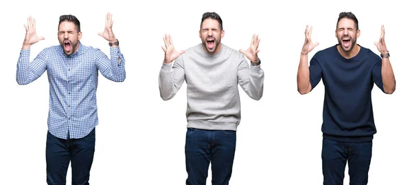 Collage Hombre Negocios Guapo Sobre Fondo Blanco Aislado Celebrando Loco — Foto de Stock