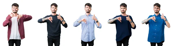 Колаж Молодої Людини Над Ізольованим Тлом Робить Великі Пальці Вгору — стокове фото