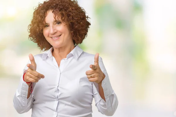 Senior Business Piękne Środkowym Ager Kobieta Białym Tle Wskazując Palcami — Zdjęcie stockowe