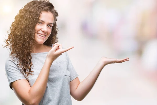 Beautiful Young Brunette Curly Hair Girl Wearing Casual Look Isolated — Stock Photo, Image