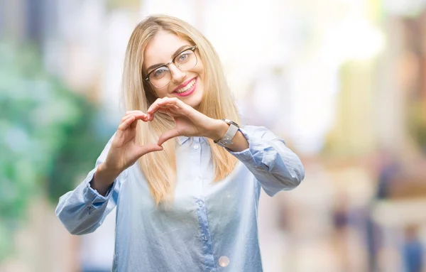 Mladá Krásná Blondýna Obchodních Žena Nosí Brýle Izolované Pozadí Úsměvem — Stock fotografie