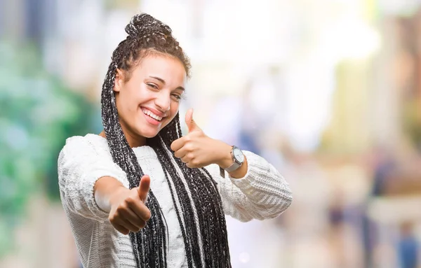 Unga Flätor Afroamerikanska Flicka Klädd Tröja Över Isolerade Bakgrund Godkänna — Stockfoto