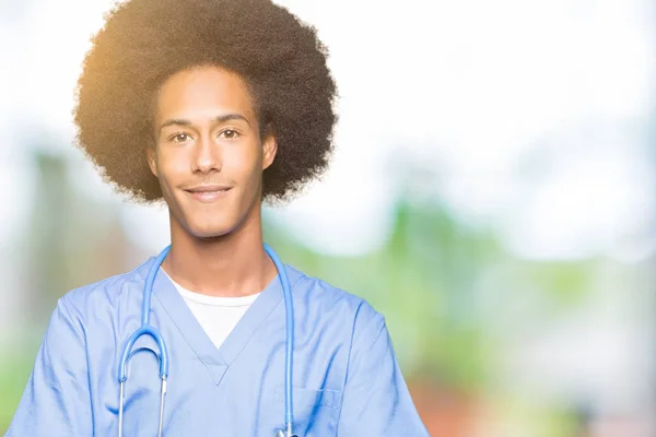 Young African American Doctor Man Afro Hair Happy Face Smiling — Stock Photo, Image