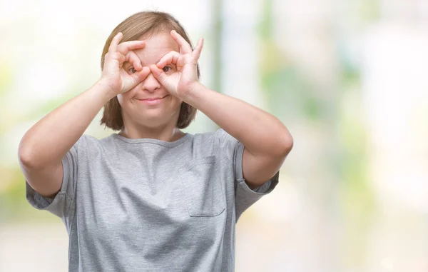 Young Adult Woman Syndrome Isolated Background Doing Gesture Binoculars Sticking — Stock Photo, Image