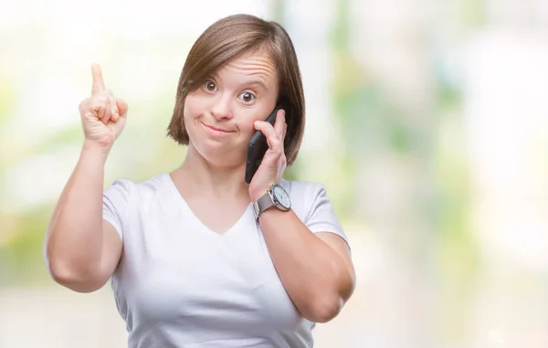 Jonge Volwassen Vrouw Met Het Syndroom Van Nemen Gebruikend Smartphone — Stockfoto