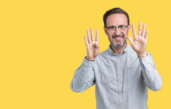 Bonito Homem Sênior Meia Idade Elegante Usando Óculos Sobre Fundo — Fotografia de Stock