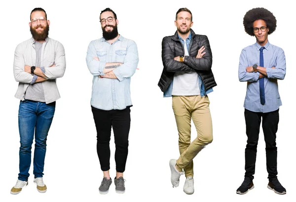Collage Grupp Unga Män Över Vit Isolerade Bakgrund Glada Ansikte — Stockfoto