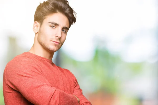 Young Handsome Man Isolated Background Smiling Looking Side Arms Crossed — Stock Photo, Image