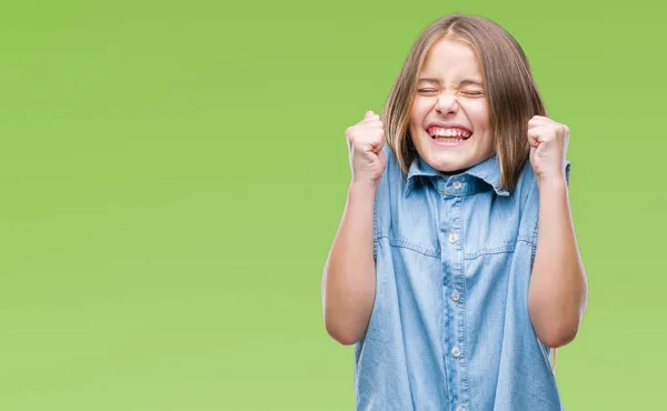 Joven Chica Hermosa Sobre Fondo Aislado Emocionado Por Éxito Con — Foto de Stock