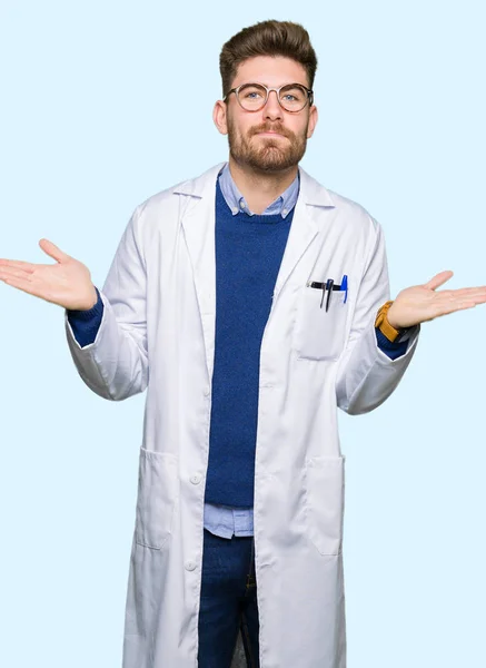 Young Handsome Scientist Man Wearing Glasses Clueless Confused Expression Arms — Stock Photo, Image