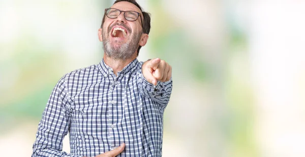 Stilig Medelåldern Eleganta Senior Mannen Bär Glasögon Över Isolerade Bakgrund — Stockfoto