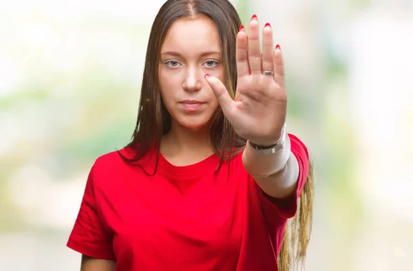 Jeune Belle Femme Caucasienne Sur Fond Isolé Faire Arrêter Chanter — Photo