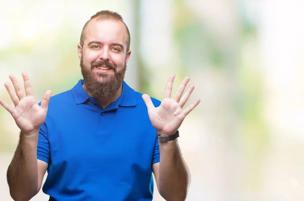 Unga Kaukasiska Hipster Mannen Klädd Blå Tröja Över Isolerade Bakgrund — Stockfoto