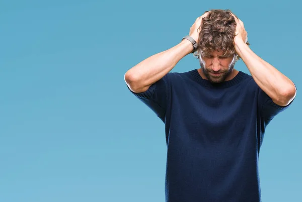 Bonito Homem Modelo Hispânico Vestindo Camisola Inverno Sobre Fundo Isolado — Fotografia de Stock