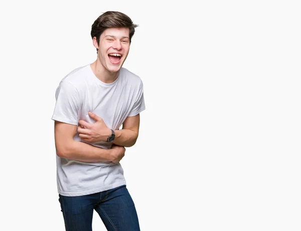 Young Handsome Man Wearing Casual White Shirt Isolated Background Smiling — Stock Photo, Image