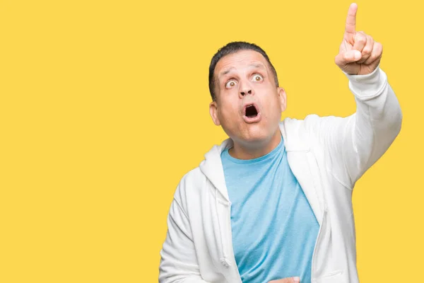 Middle Age Arab Man Wearing Sweatshirt Isolated Background Pointing Finger — Stock Photo, Image