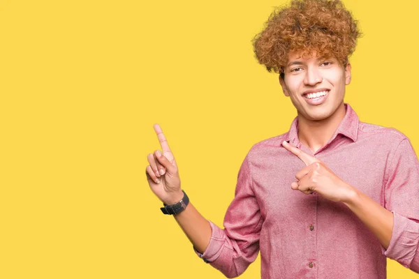 Young Handsome Business Man Afro Hair Smiling Looking Camera Pointing — Stock Photo, Image