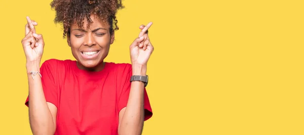 Beautiful Young African American Woman Isolated Background Smiling Crossing Fingers — Stock Photo, Image